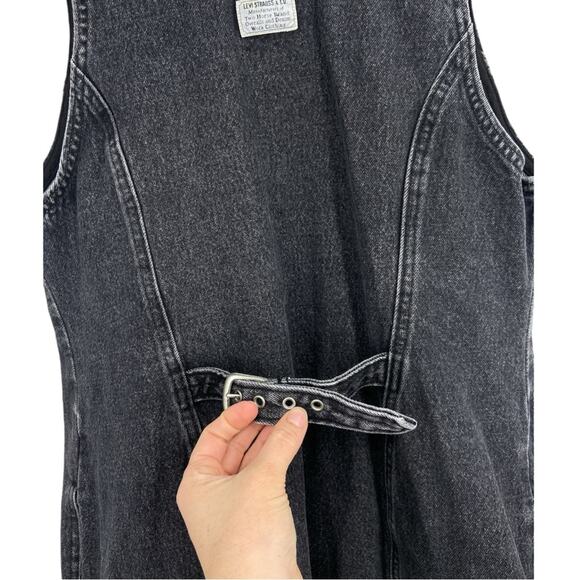 Levi’s Tuli front button closure denim mini dress scoop neck black/gray - Picture 9 of 9